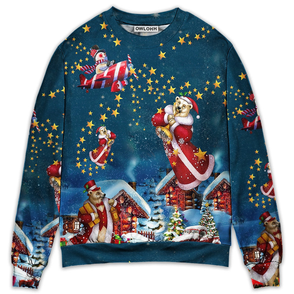 Sweater / S Christmas Bear Santa Happy - Sweater - Ugly Christmas Sweaters - Owls Matrix LTD