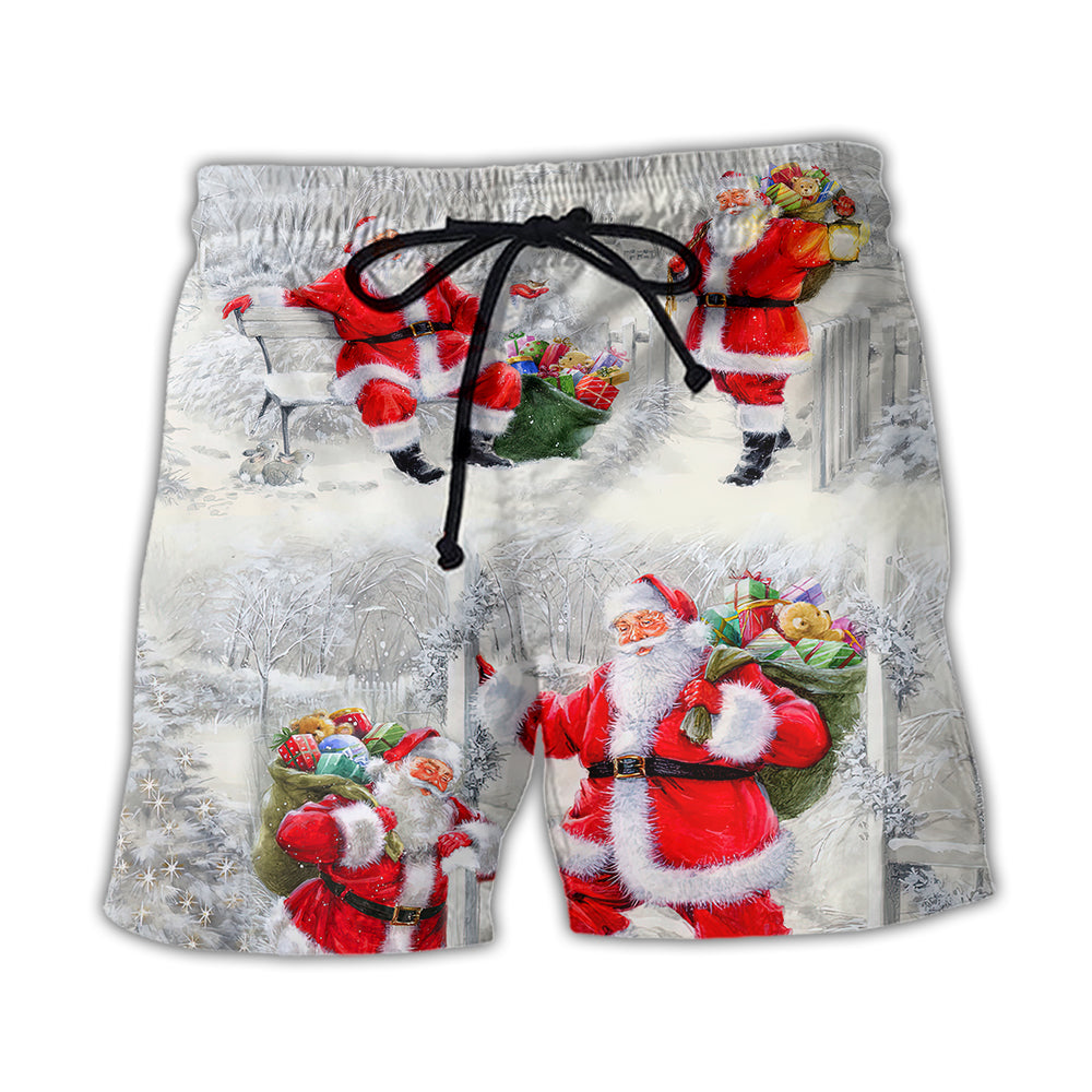 Beach Short / Adults / S Christmas Santa Is Always With You Art Style - Beach Short - Owls Matrix LTD