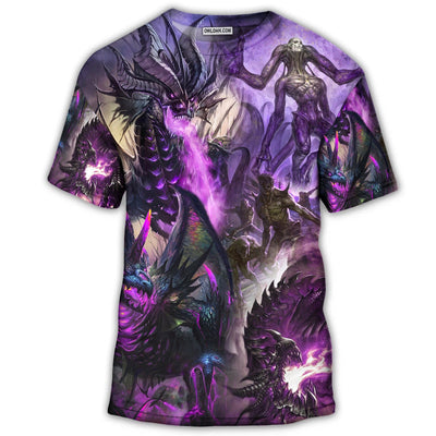 S Dragon Purple Skull Monster Lightning Fight Art Style - Round Neck T-shirt - Owls Matrix LTD