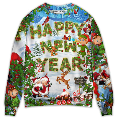 Sweater / S Christmas Happy New Year Snow - Sweater - Ugly Christmas Sweaters - Owls Matrix LTD