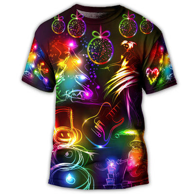 S Christmas Dancing Santa Claus Tree Snowman Neon Light Style - Round Neck T-shirt - Owls Matrix LTD