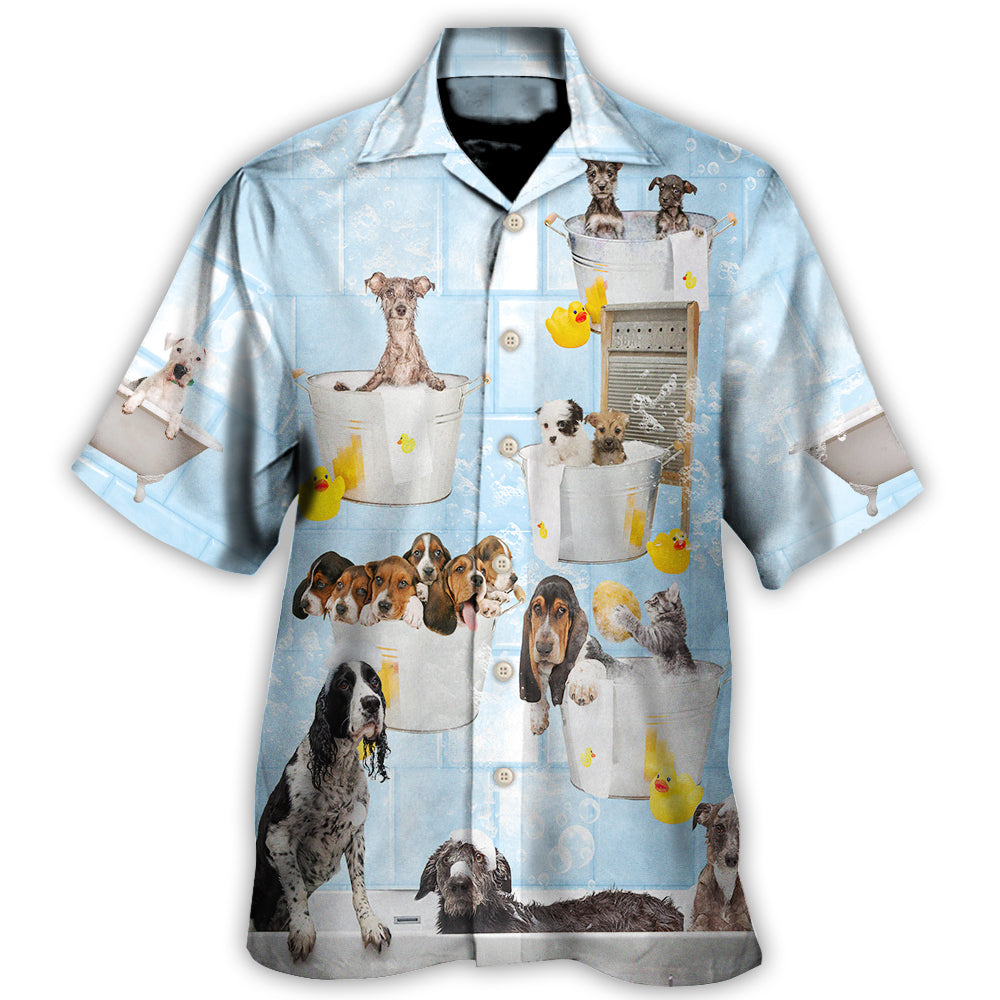 Hawaiian Shirt / Adults / S Dog Grooming Shower Happy In Bathroom - Hawaiian Shirt - Owls Matrix LTD