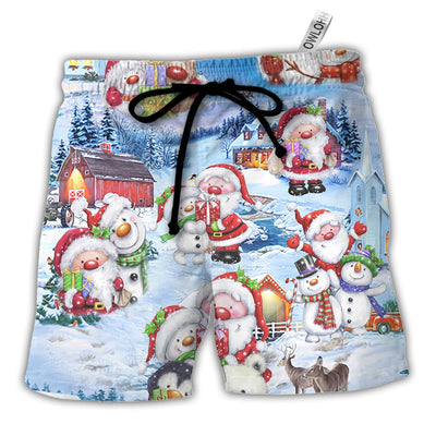 Beach Short / Adults / S Christmas Santa And Snowman Christmas Holiday - Beach Short - Owls Matrix LTD