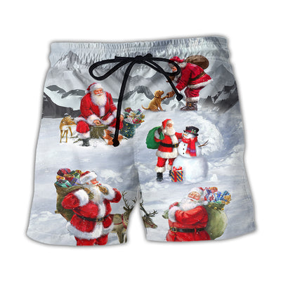 Beach Short / Adults / S Christmas Santa Claus In The Snow Mountain Art Style - Beach Short - Owls Matrix LTD