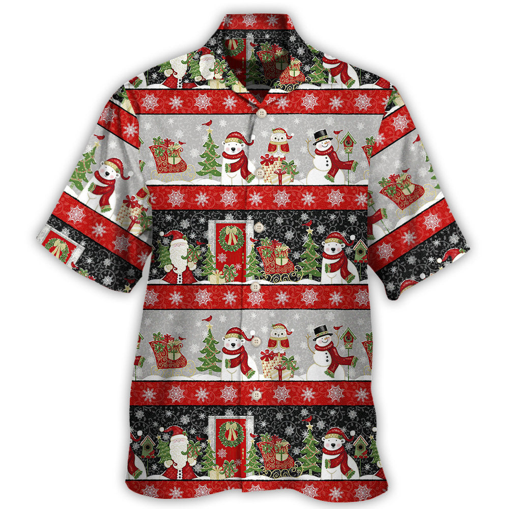 Hawaiian Shirt / Adults / S Christmas Santa Claus And Snowman Happy Xmas - Hawaiian Shirt - Owls Matrix LTD