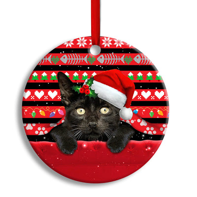 Pack 1 Christmas Black Cat Funny Xmas Decor Tree Hanging - Circle Ornament - Owls Matrix LTD