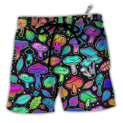 Beach Short / Adults / S Mushroom Neon Colorful Bright With Leaf - Beach Short - Owls Matrix LTD