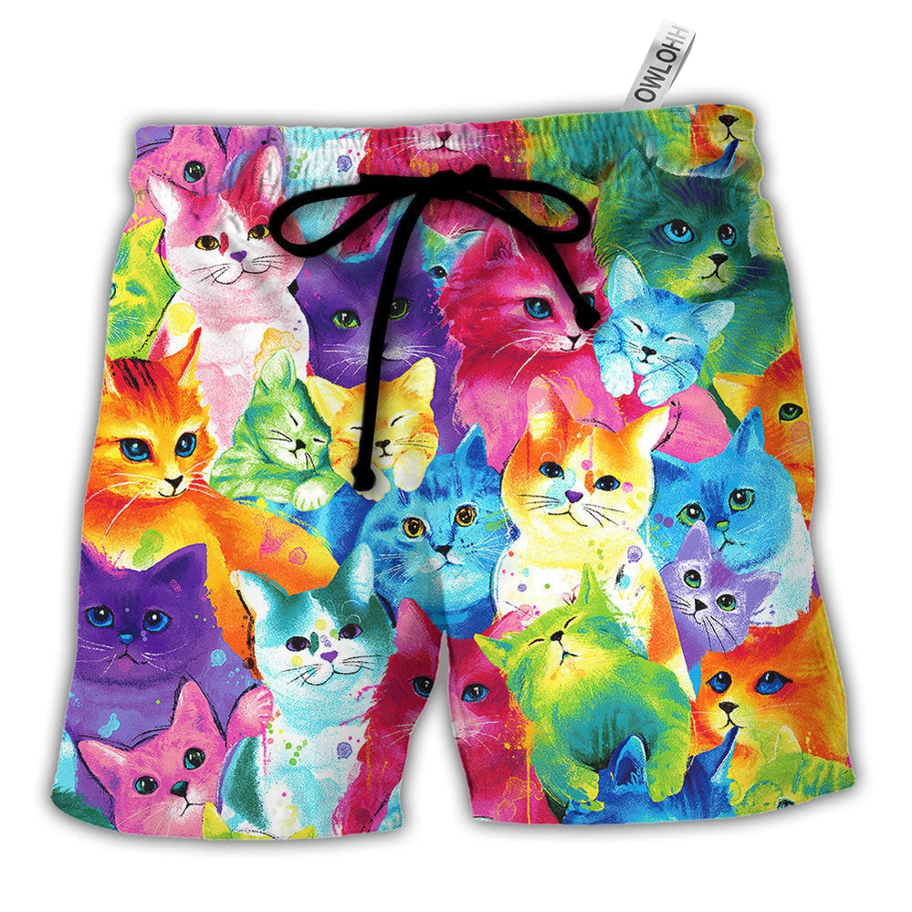 Beach Short / Adults / S Cat Colorful Little Cute Kitten Happy Life - Beach Short - Owls Matrix LTD
