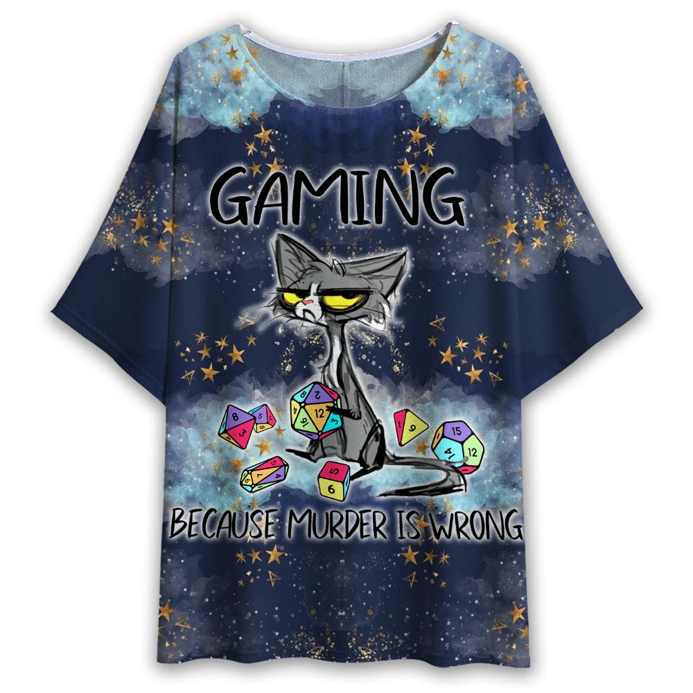 S Black Cat Gaming Because Murder Is Wrong - Women's T-shirt With Bat Sleeve - Owls Matrix LTD