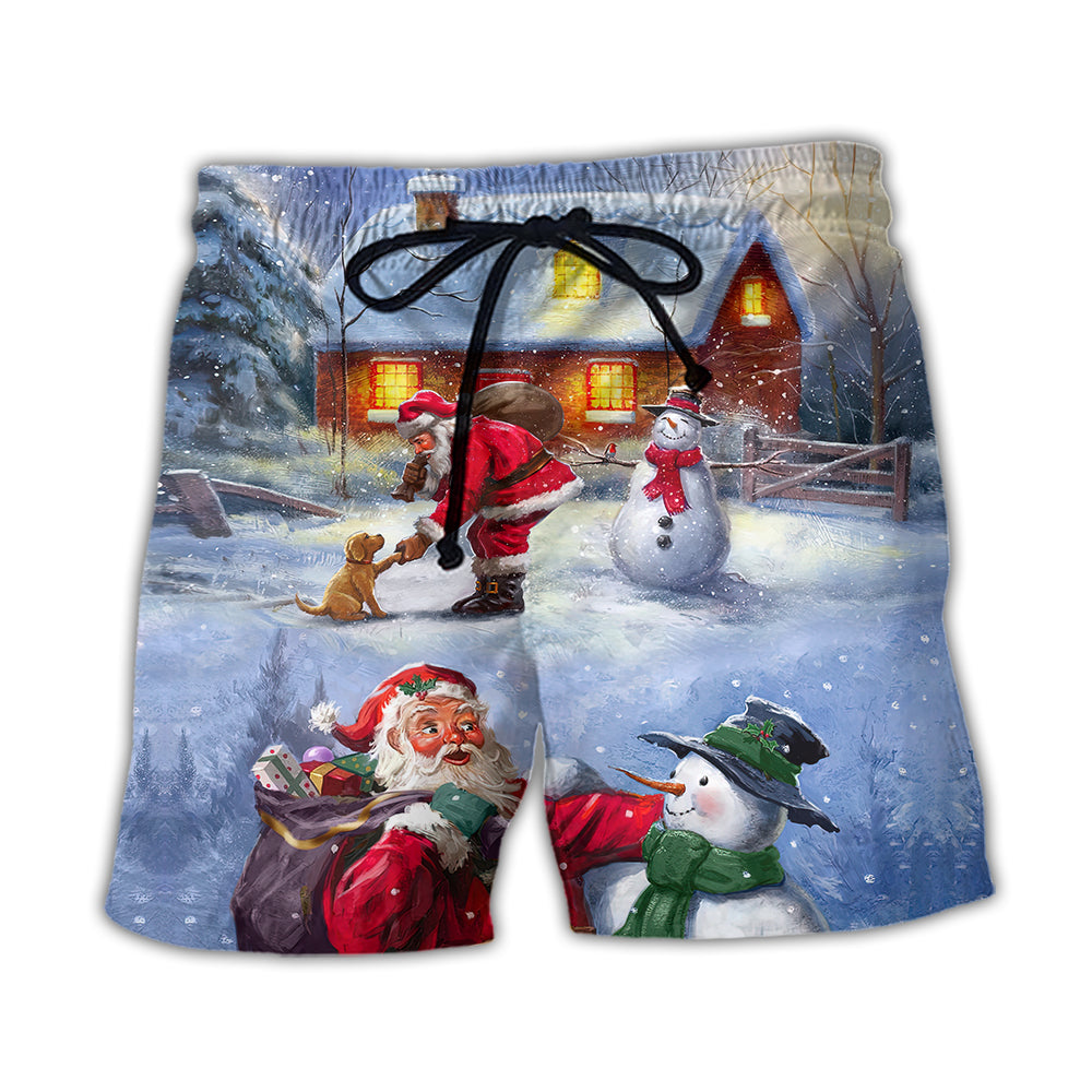 Beach Short / Adults / S Christmas Santa Love Snowman In The Village Gift For Xmas - Beach Short - Owls Matrix LTD