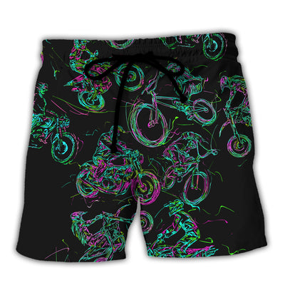 Motorcycle Lover Neon Light - Beach Short - Owls Matrix LTD