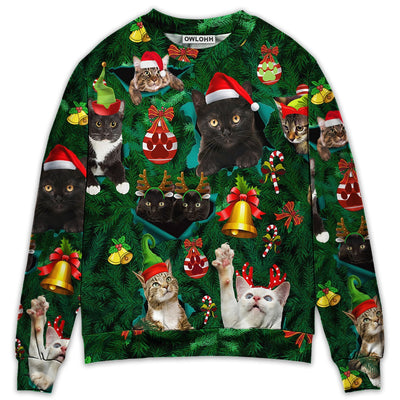 Sweater / S Christmas Cats Meowy Mas Christmas - Sweater - Ugly Christmas Sweaters - Owls Matrix LTD