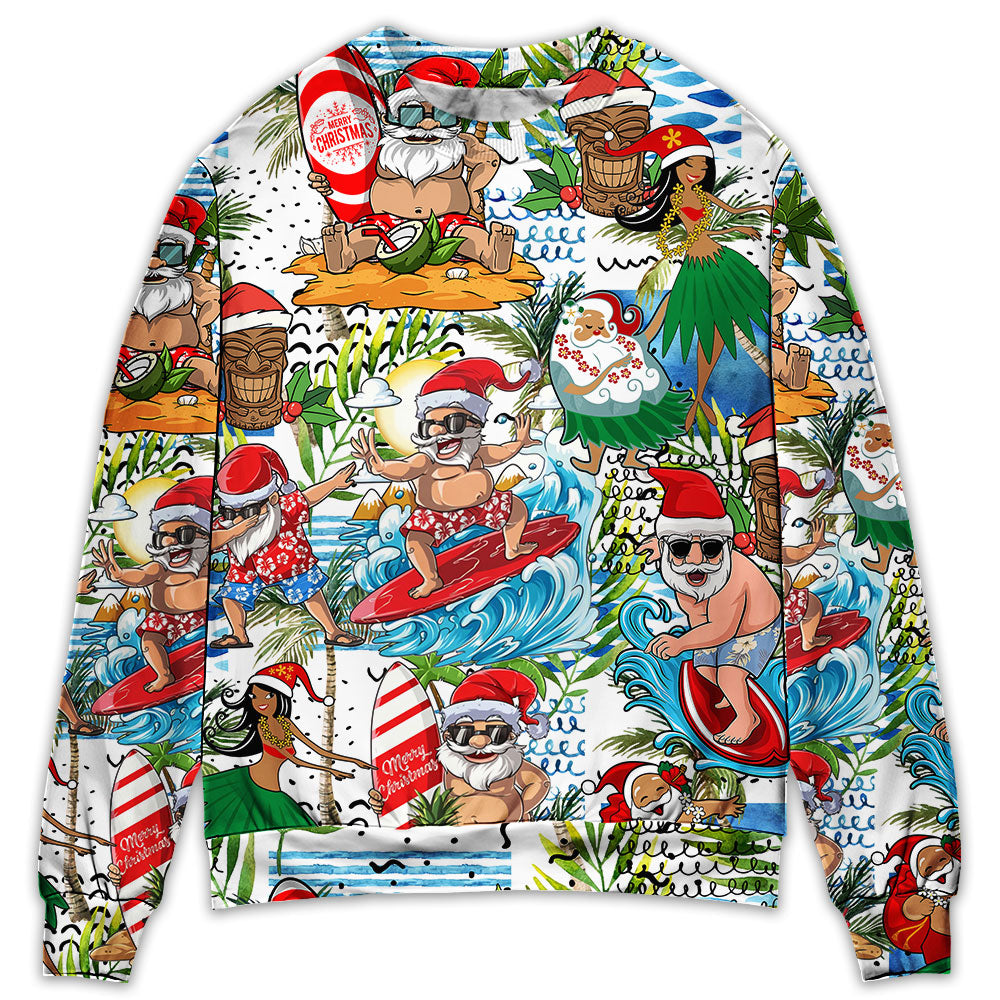 Sweater / S Christmas Santa Aloha Beach Vibe - Sweater - Ugly Christmas Sweaters - Owls Matrix LTD