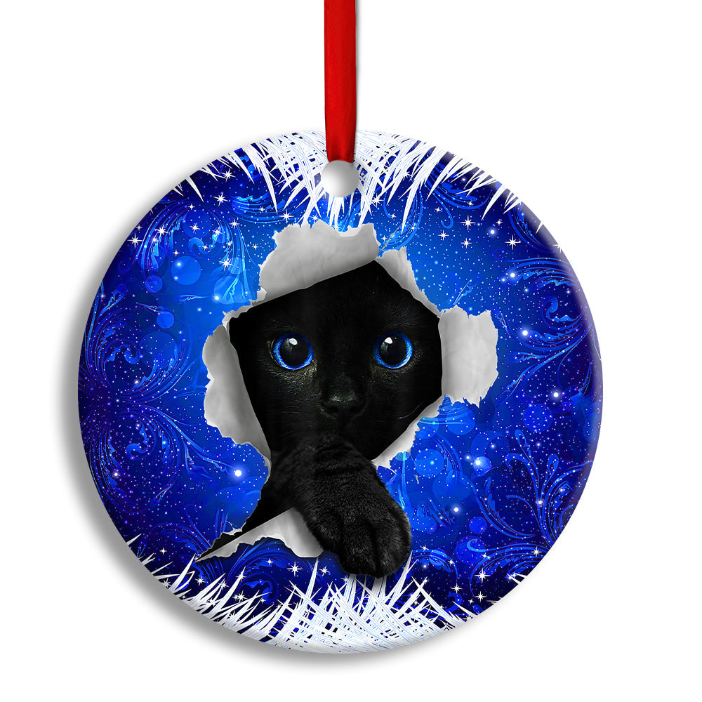 Pack 1 Christmas Black Cat Xmas Decor Tree Hanging - Circle Ornament - Owls Matrix LTD