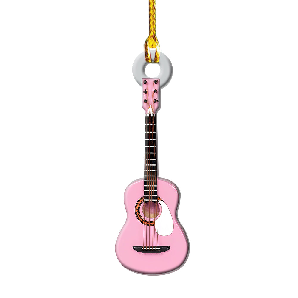 Guitar Pink String Guitar Christmas - Custom Shape Ornament - Owls Matrix LTD
