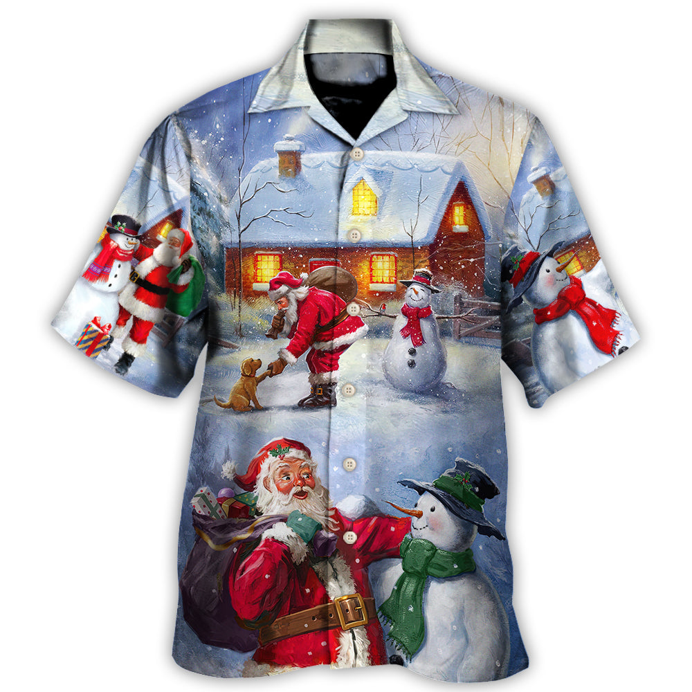 Hawaiian Shirt / Adults / S Christmas Santa Love Snowman In The Village Gift For Xmas - Hawaiian Shirt - Owls Matrix LTD