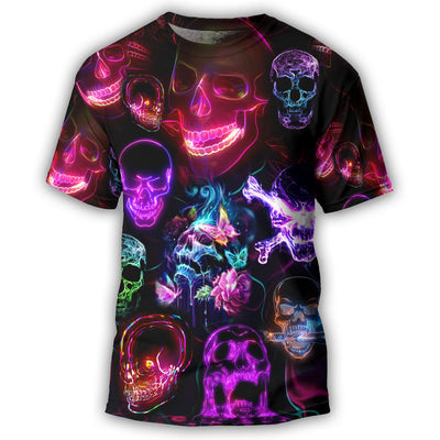 S Skull Neon Art Happy Holiday - Round Neck T-shirt - Owls Matrix LTD