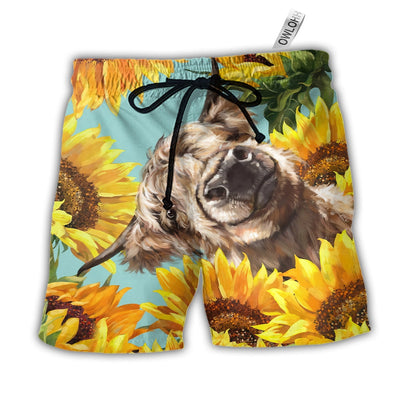 Beach Short / Adults / S Cow Happy Life With Sunflower - Beach Short - Owls Matrix LTD