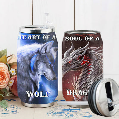 S Dragon Wolf Heart Of A Wolf Soul Of A Dragon - Soda Can Tumbler - Owls Matrix LTD