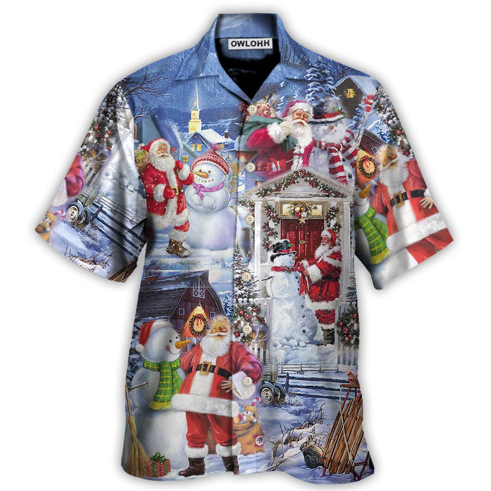 Hawaiian Shirt / Adults / S Christmas Santa And Snowman Happy Holiday Christmas - Hawaiian Shirt - Owls Matrix LTD