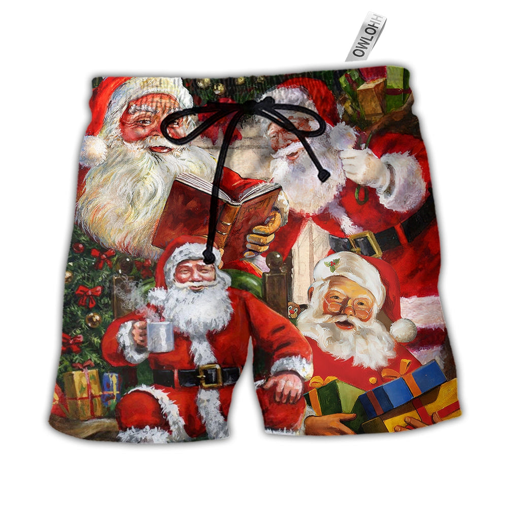 Christmas Santa Claus Story Nights Gift For Xmas Painting Style - Beach Short - Owls Matrix LTD