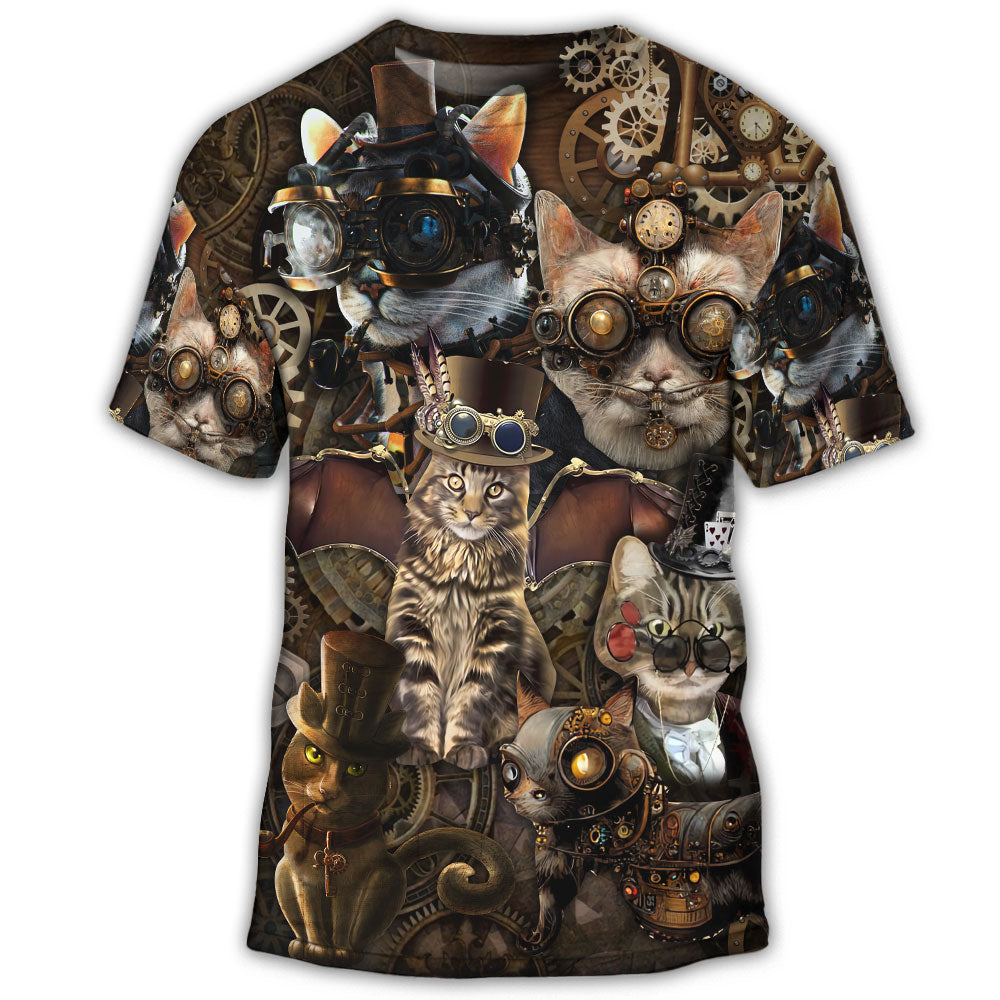 S Cat Steampunk We're All Mad Here - Round Neck T-shirt - Owls Matrix LTD