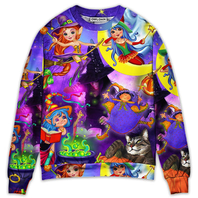Sweater / S Halloween Funny Witch Ghost Cute Boo In The Magic Forest Art Style - Sweater - Ugly Christmas Sweaters - Owls Matrix LTD