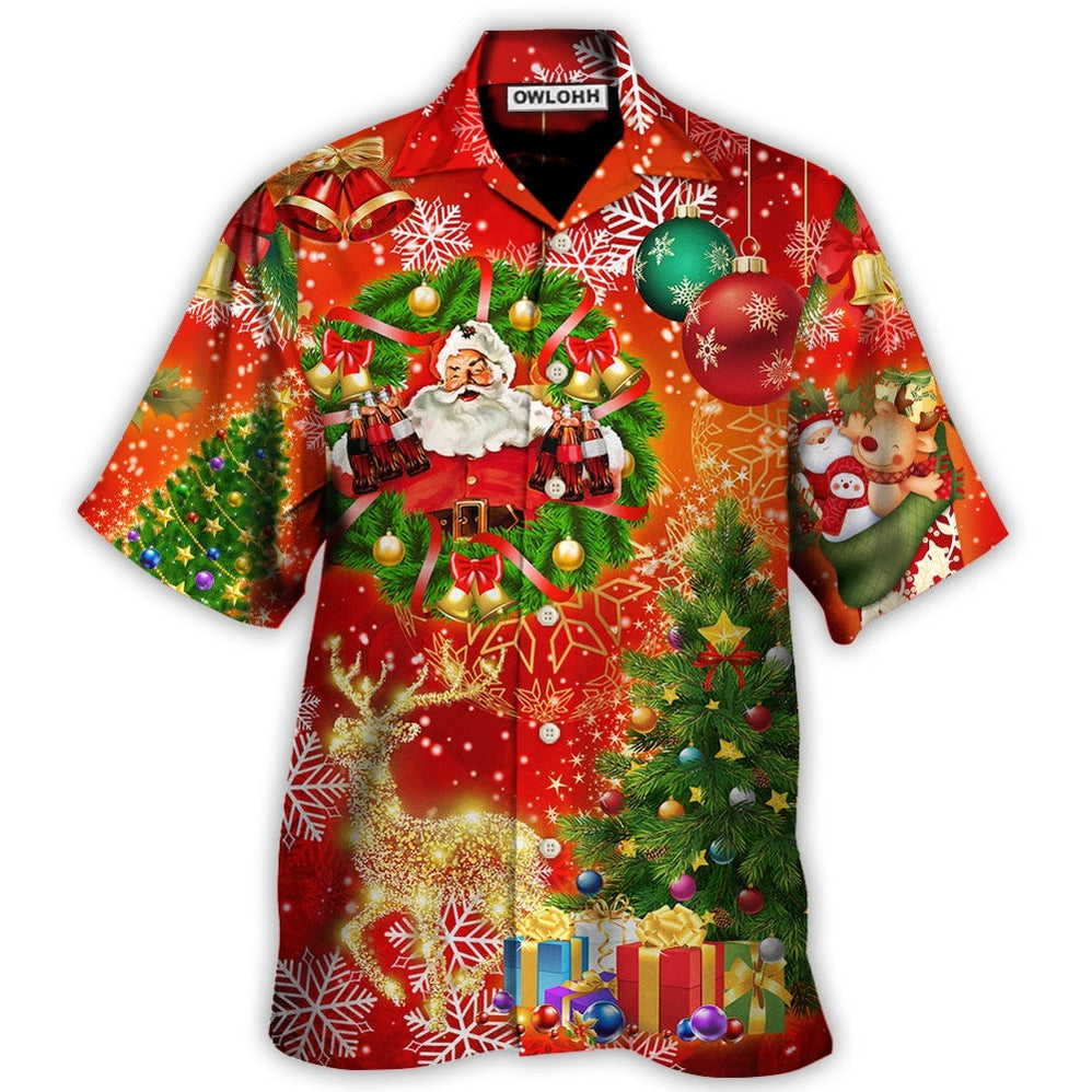 Hawaiian Shirt / Adults / S Christmas Santa Claus Drinking Christmas Tree Red Light - Hawaiian Shirt - Owls Matrix LTD