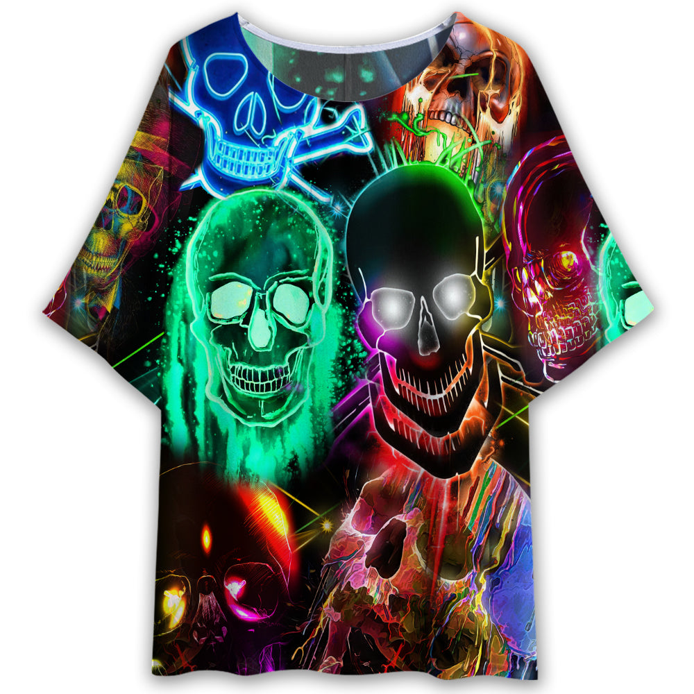 S Skull Glowing Colorful Lighting - Women's T-shirt With Bat Sleeve - Owls Matrix LTD