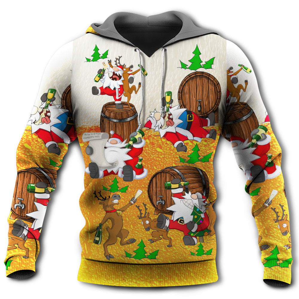 Unisex Hoodie / S Christmas Santa Claus Drunk Beer Funny Happy Xmas - Hoodie - Owls Matrix LTD