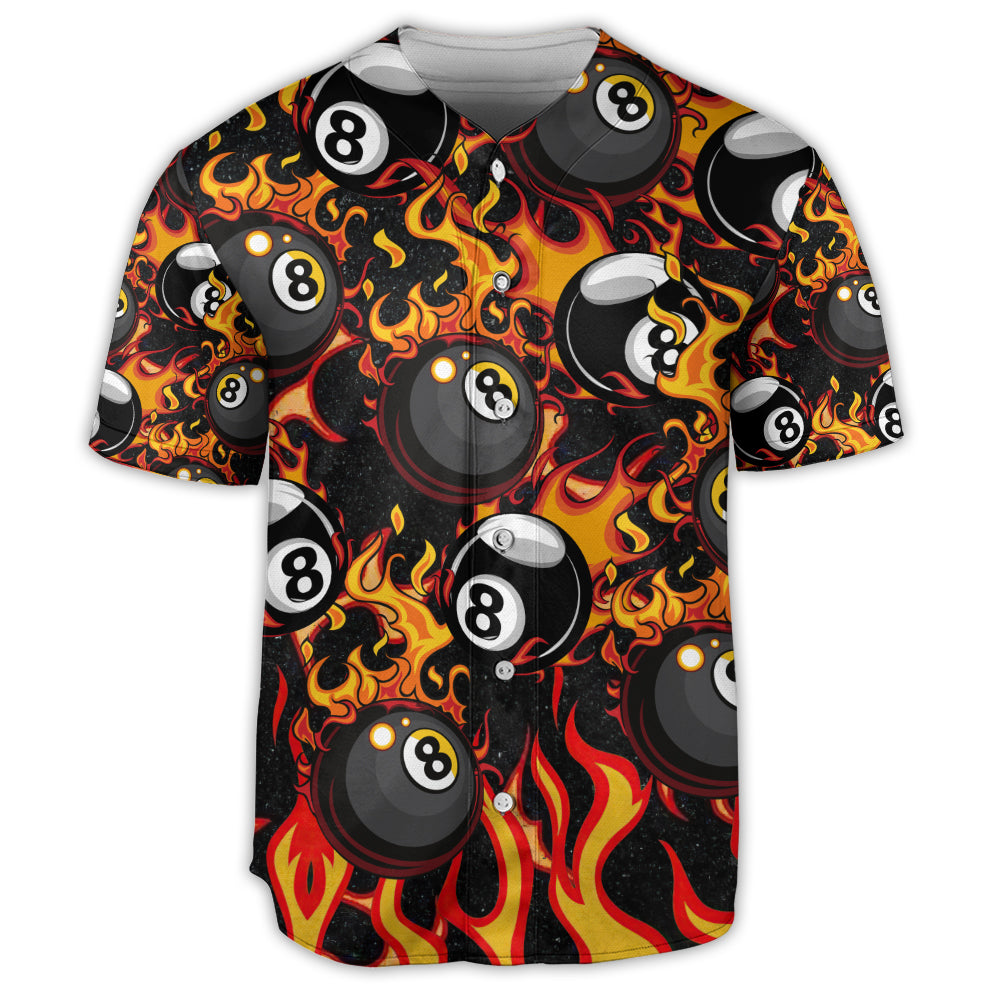 S Billiard Eight Ball Burning With Fire Flames - Baseball Jersey - Owls Matrix LTD