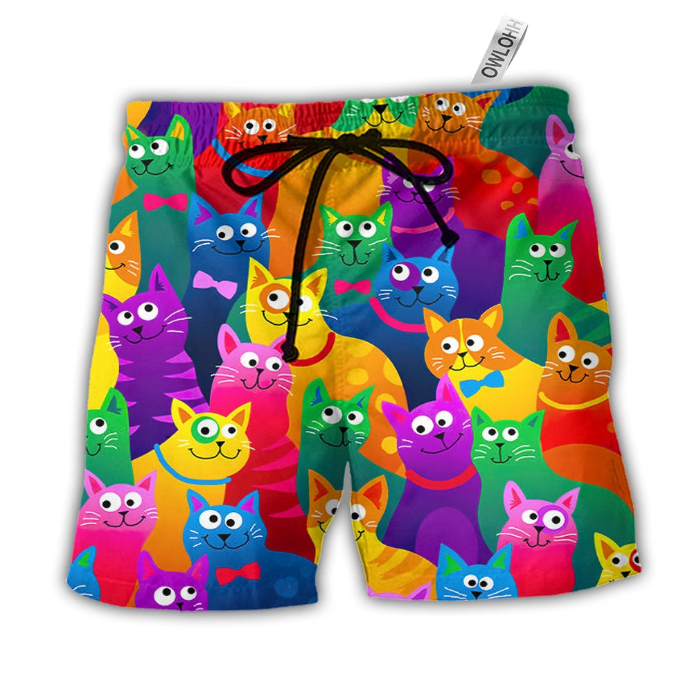 Beach Short / Adults / S Cat Funny Colorful Style - Beach Short - Owls Matrix LTD