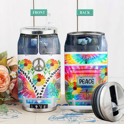 S Hippie Bus Colorful Peace - Soda Can Tumbler - Owls Matrix LTD