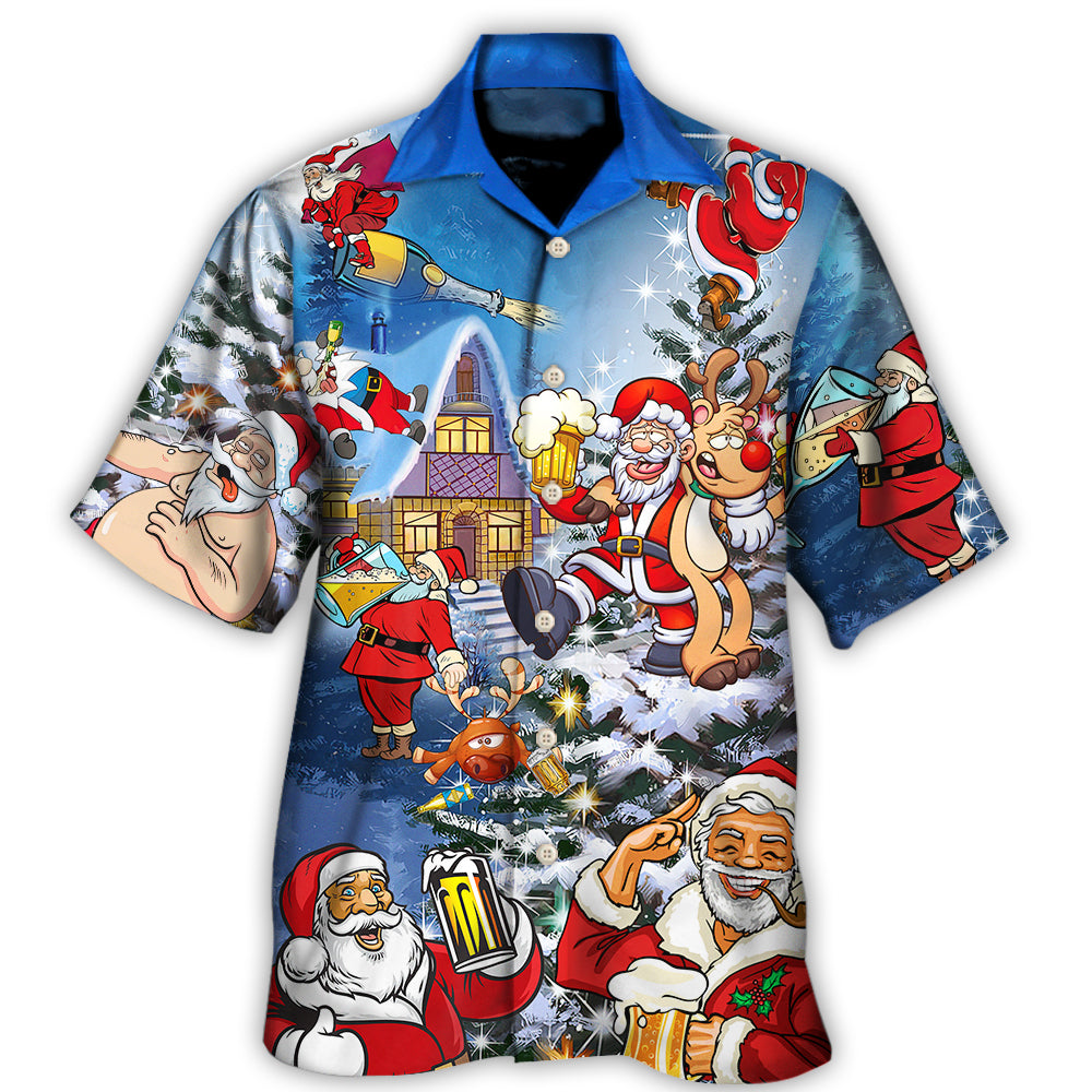 Hawaiian Shirt / Adults / S Christmas Funny Santa Claus Drinking Beer Troll Xmas - Hawaiian Shirt - Owls Matrix LTD