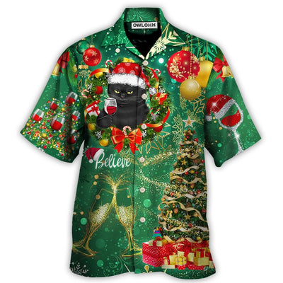 Hawaiian Shirt / Adults / S Christmas Black Cat Drinking Happy Christmas Tree Green Light - Hawaiian Shirt - Owls Matrix LTD