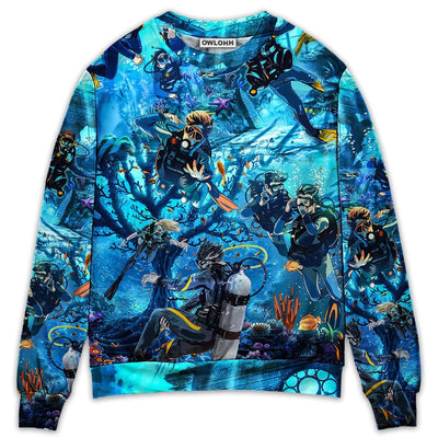 Sweater / S Diving Under The Sea Art Style - Sweater - Ugly Christmas Sweaters - Owls Matrix LTD