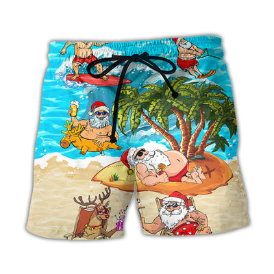 Beach Short / Adults / S Christmas Santa Claus Chilling On The Beach Mele Kalikimaka Funny - Beach Short - Owls Matrix LTD
