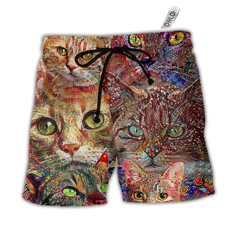 Beach Short / Adults / S Cat Art Lover Funny Cat Colorful - Beach Short - Owls Matrix LTD