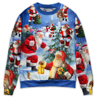Sweater / S Christmas Santa Claus Is Coming Story Night Art Style - Sweater - Ugly Christmas Sweaters - Owls Matrix LTD