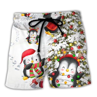 Christmas Chilling Penguin Family In Love Christmas - Beach Short - Owls Matrix LTD