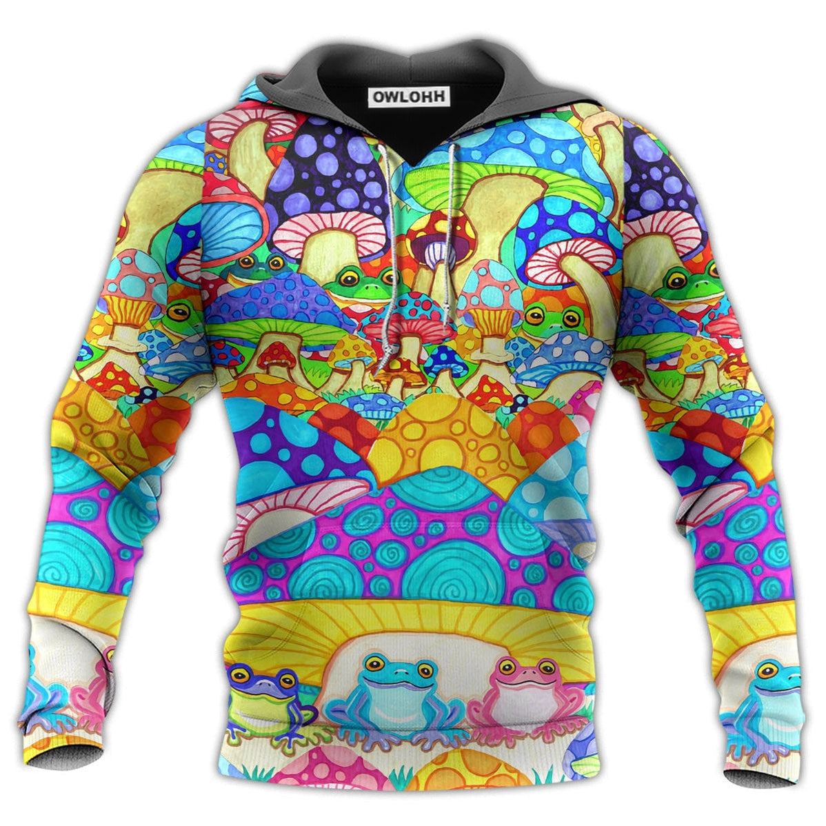 Hippie Frog Mushroom Hippie Colorful Art Peace - Hoodie - Owls Matrix LTD