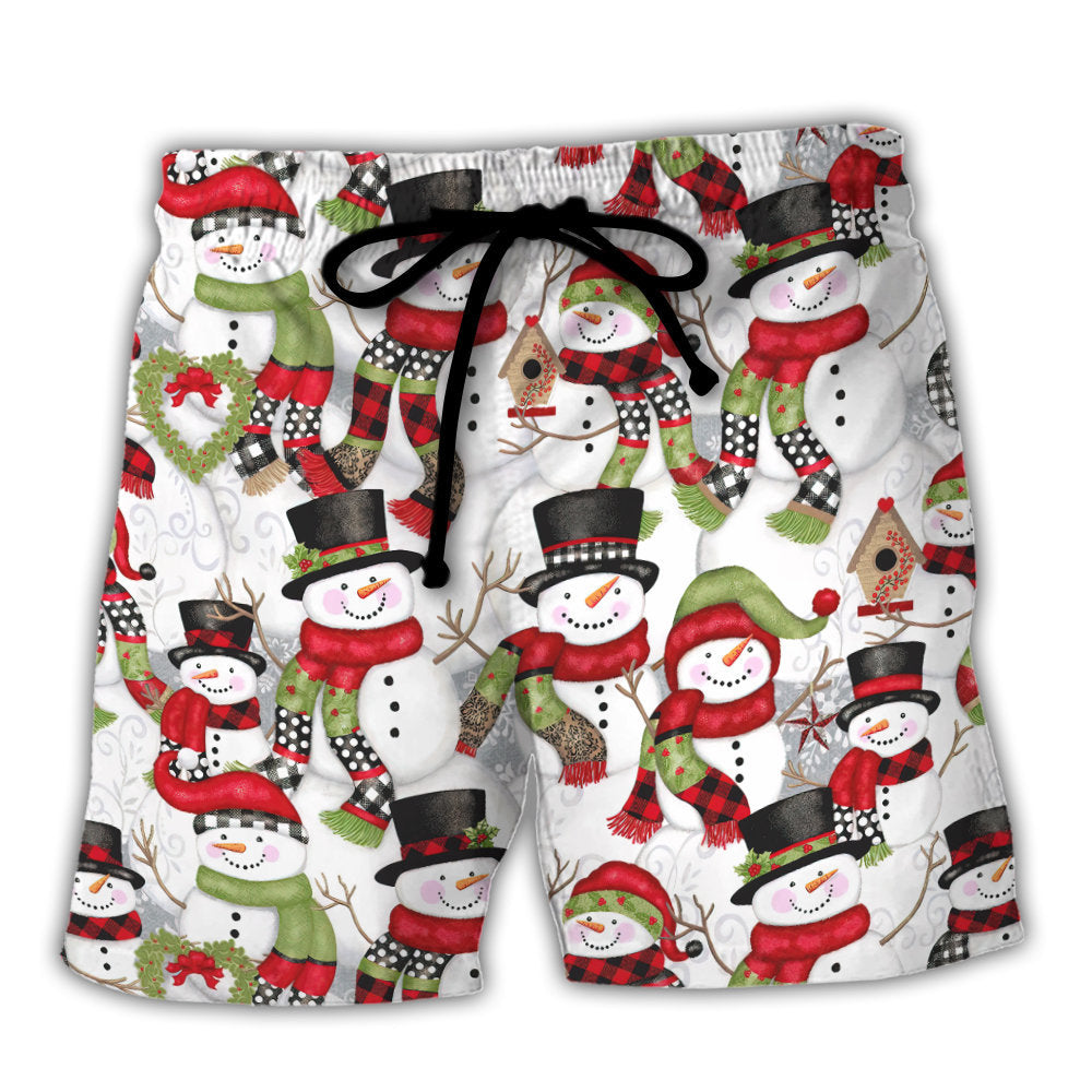 Beach Short / Adults / S Christmas Snowman Family Happy Christmas - Beach Short - Owls Matrix LTD