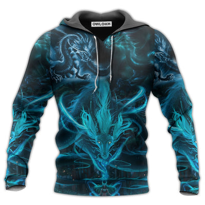 Unisex Hoodie / S Dragon Blue Lighting And The Witch - Hoodie - Owls Matrix LTD