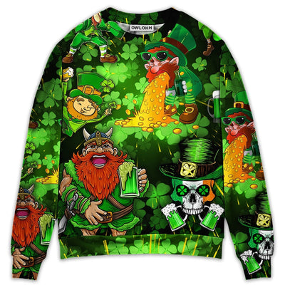 Irish Beer St Patrick's Day Viking Skull Leprechaun Gnome - Sweater - Ugly Christmas Sweaters - Owls Matrix LTD