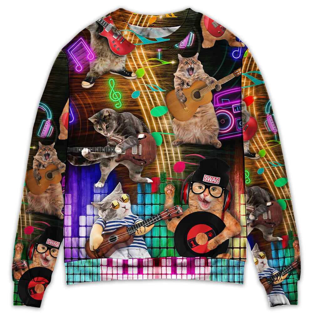 Sweater / S Cat Rocker Lets Play Music Lovely Style - Sweater - Ugly Christmas Sweaters - Owls Matrix LTD