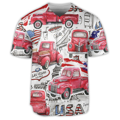 S Truck Red USA Flag Independence Day - Baseball Jersey - Owls Matrix LTD