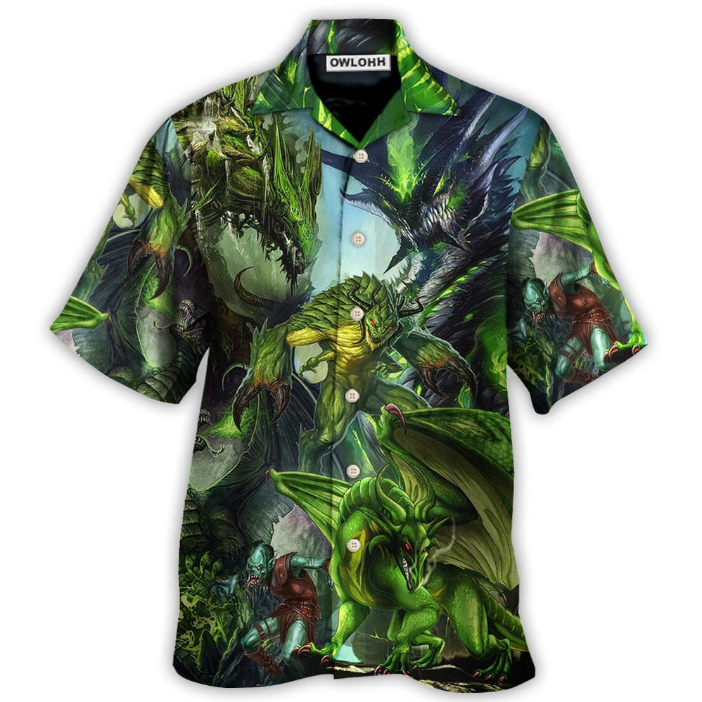 Hawaiian Shirt / Adults / S Dragon Green Skull Lover Art Style - Hawaiian Shirt - Owls Matrix LTD