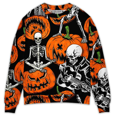 Halloween Skeleton Pumpkin Scary - Sweater - Ugly Christmas Sweaters - Owls Matrix LTD