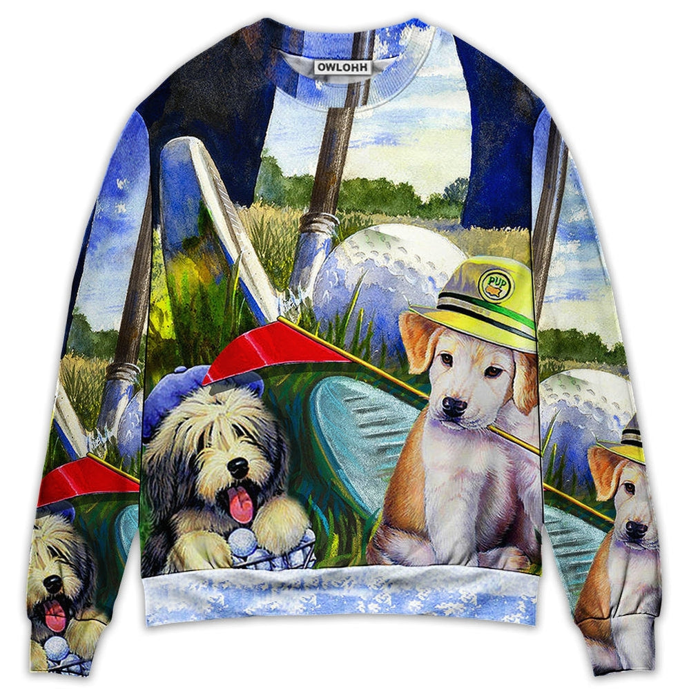 Golf Dog Funny Lover Golf Art Style - Sweater - Ugly Christmas Sweaters - Owls Matrix LTD