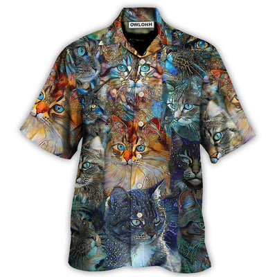 Hawaiian Shirt / Adults / S Cat Glass Art Colorful Cat Lover - Hawaiian Shirt - Owls Matrix LTD